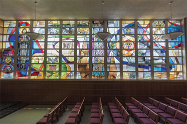Photo of stained glass in a chapel.