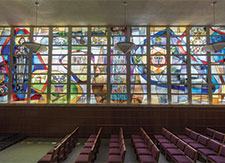 Photo of stained glass in a chapel. 